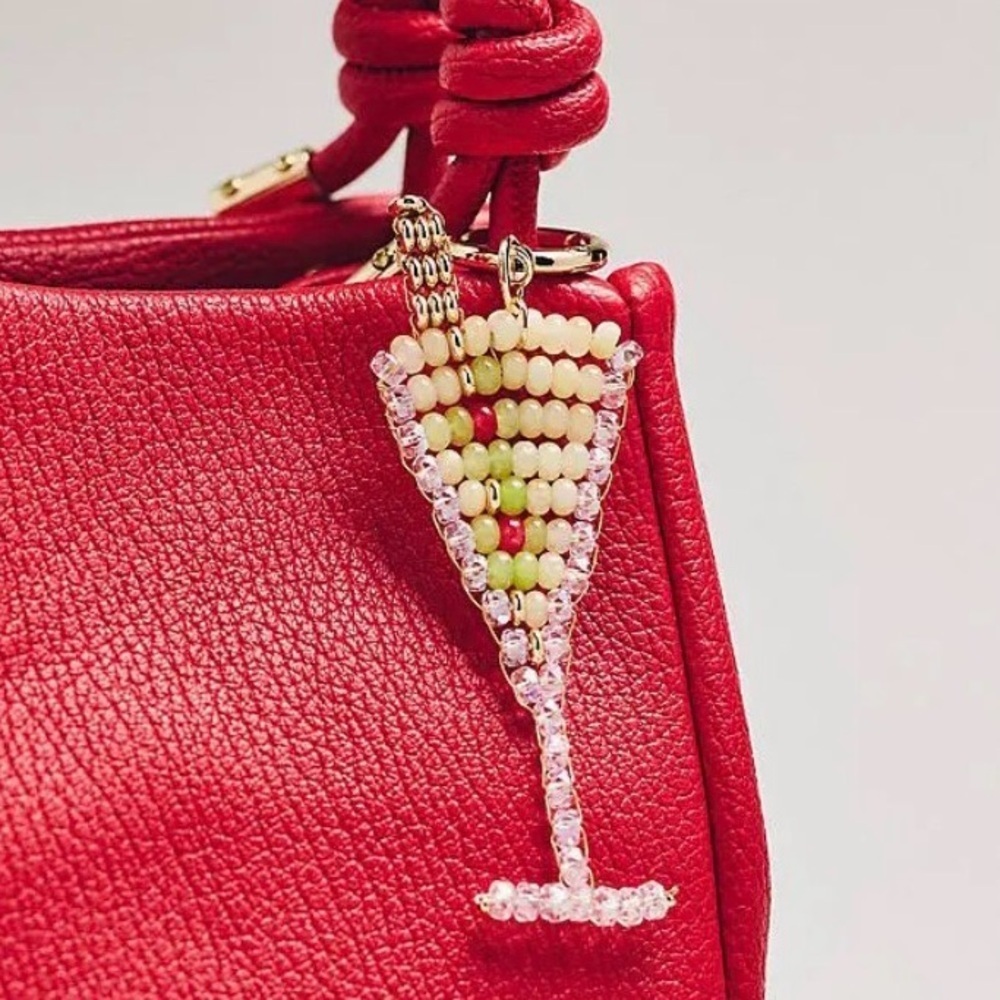 Anthropologie Beaded Drinks Bag Charm Martini Key Chain Trendy Gift New With Tag